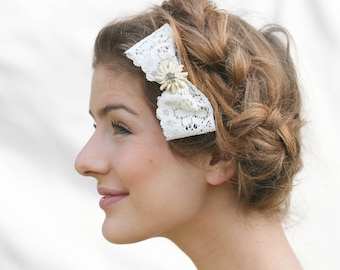 Vintage spetshårrosett: Elfenbensvit prästkrage, håraccessoar för bröllop