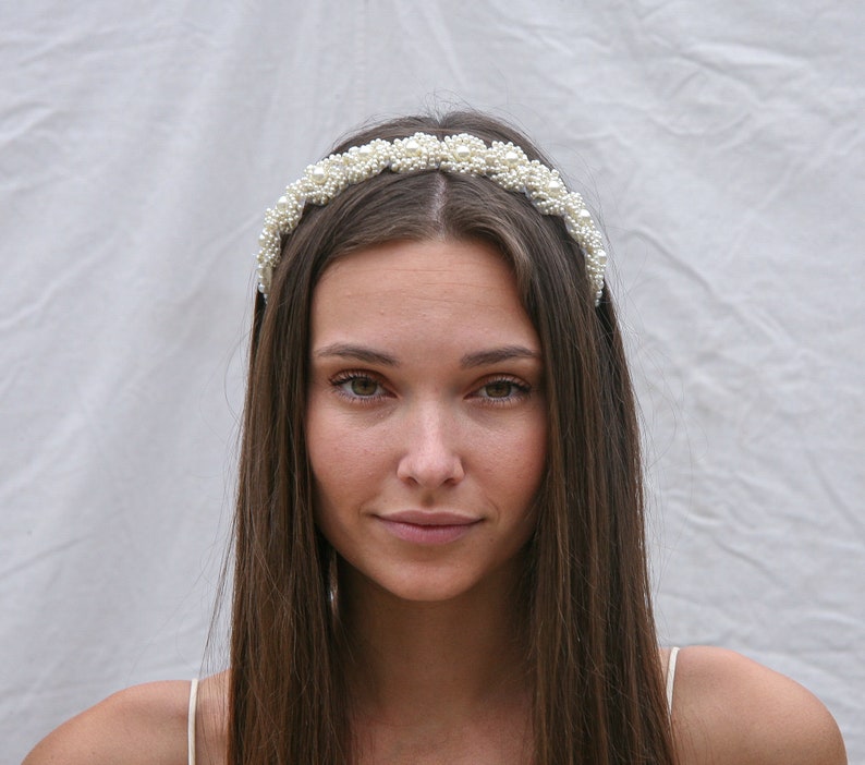 Pearl Headband with Vintage Pearl trim in Ivory, Wedding Headpiece image 2