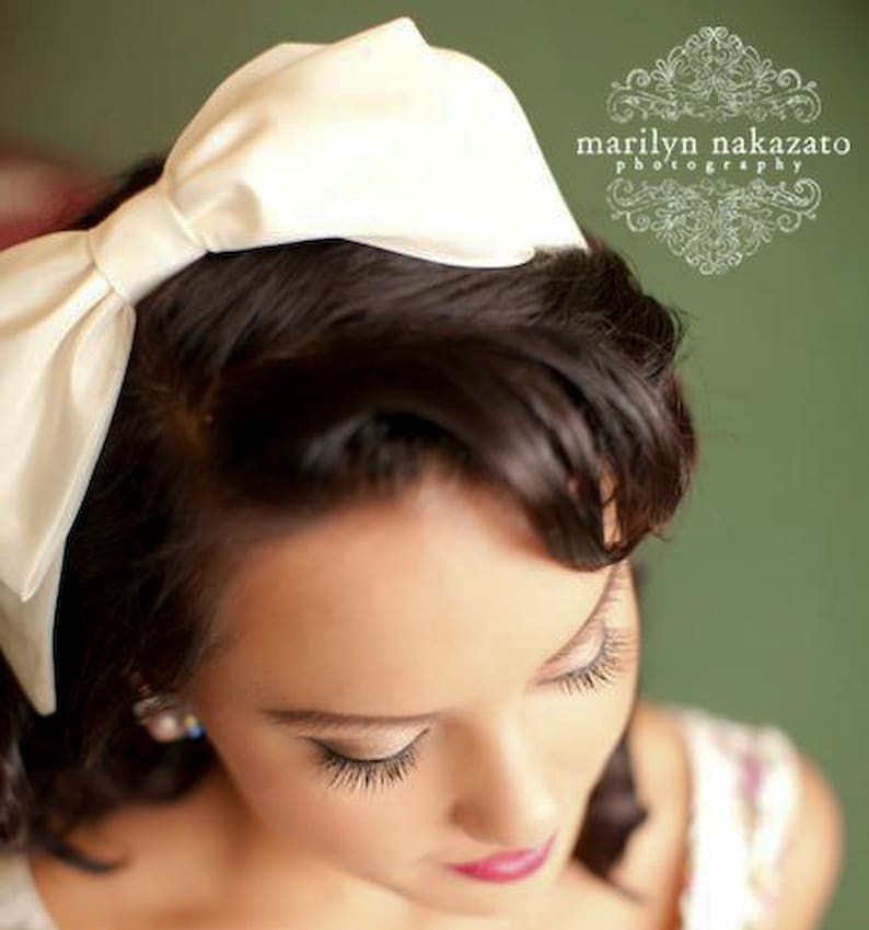 Big Bow Headband in Ivory Taffeta Wedding Hair Headpiece, Headbands for Women and Teens image 2