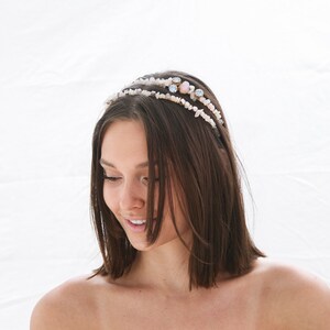Beaded Headband with Blush Pink Stones Large Crystals Or Vintage Rhinestones Gold Fashion Headband for Adults