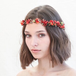 Fall Flower Crown: Red Orange Floral Halo with Berries