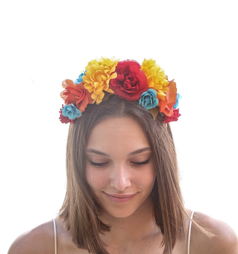 Mexican Flower Crown in Bright Colors Day Of the Dead Etsy