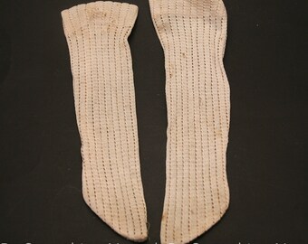 Antique Ivory Baby Knee Socks Beige Knit Victorian Little Girls Socks