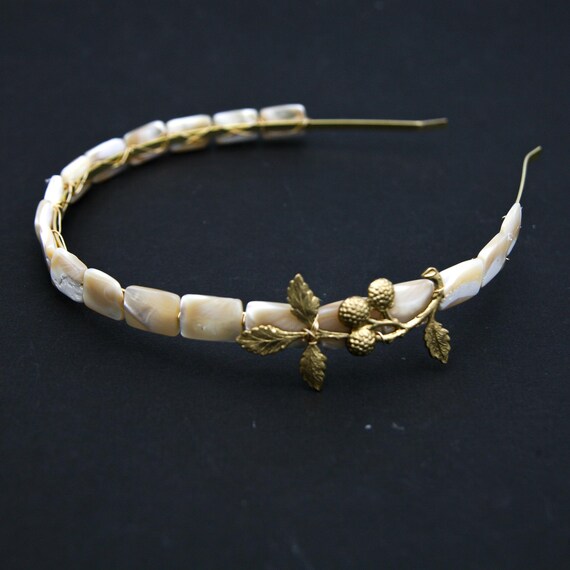 Ivory and Gold Beaded Headband or Comb, Gifts for Her - Etsy  display picture 1
