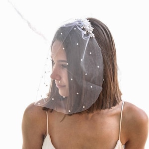 Vintage Dot Net Birdcage Veil: Wax Flower Wedding Veil