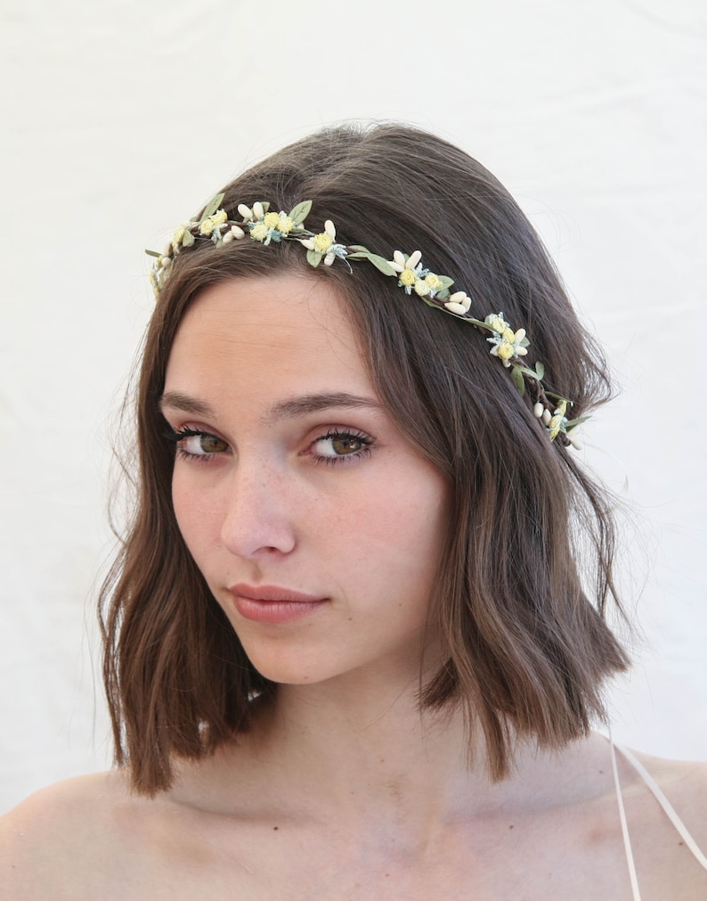 Flower Crown Pink and Green, Wedding Halo, Small Floral Headbands, Bridesmaids Hair Accessory, Flower Girl Headpiece image 8
