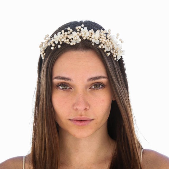 Vintage Ivory Headband Amazon.com: Aimimer Ivory Pearl Tiara Crown 3 Pcs Vintage  main image 3