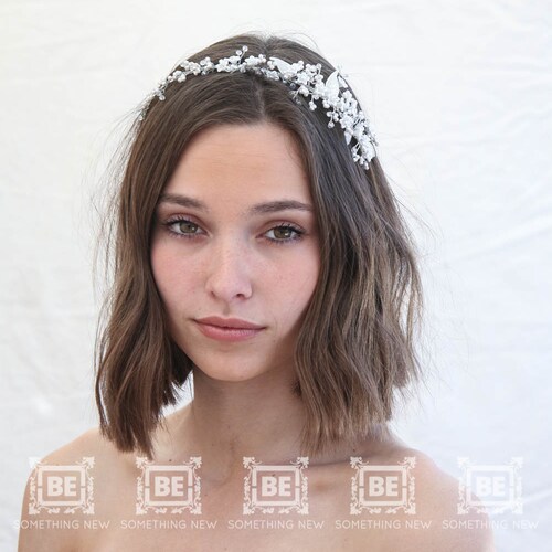 Beaded Wedding Tiara with Tiny Flowers Pearls and Crystals, Wired Bridal shops Headband, Delicate Flower Crown