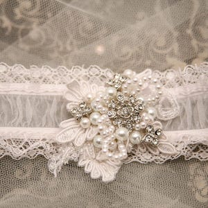 Wedding Garter Set, Shear Wedding Garter with Lace Pearls and Rhinestones, Bridal Garter Beaded Wedding Garter Set