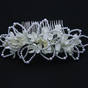 Wired Pearls and Ivory Flower Wedding Hair Comb, Wedding Headpiece