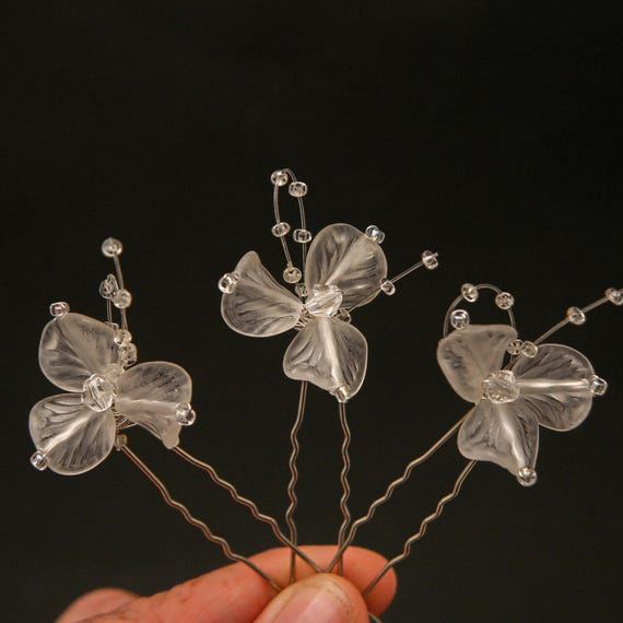 Vintage flower crystal hairpins CRYSTAL HAIRPINS AB Glass Lotus Flower Bobby Pins, 3 Sparkly  main image 3