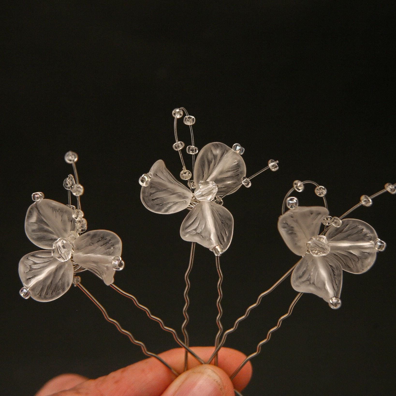 Crystal Flower Hair Pins: Vintage Bridal Hair Accessory 