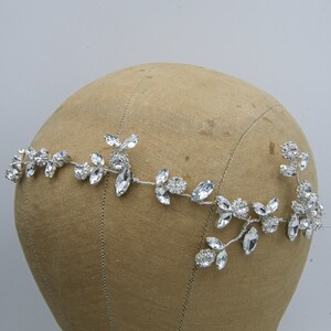 Rhinestone Wired Hair Vine, Wedding Headpiece of Rhinestone Flowers and Leaves 画像 2