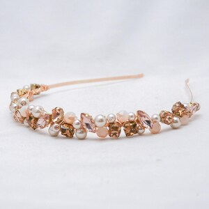 Rhinestone and Pearl Beaded Headband in Gold, Pinks and Champagne, Mother of the Bride