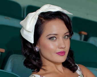 Big Bow Headband in Ivory Taffeta Wedding Hair Headpiece, Headbands for Women and Teens