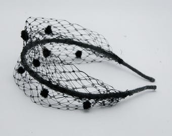 Black Net Headband for Women, Hair Accessory, Vintage Look Headband Birdcage Netting