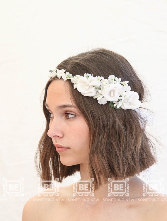Vintage floral flower headpiece halo piece Wedding Flower Crown, Vintage Floral Headband Flower Girl  main image 2