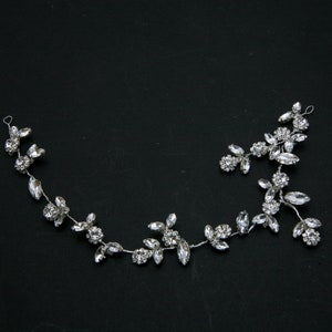 Rhinestone Wired Hair Vine, Wedding Headpiece of Rhinestone Flowers and Leaves 画像 1