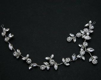 Rhinestone Wired Hair Vine, Wedding Headpiece of Rhinestone Flowers and Leaves