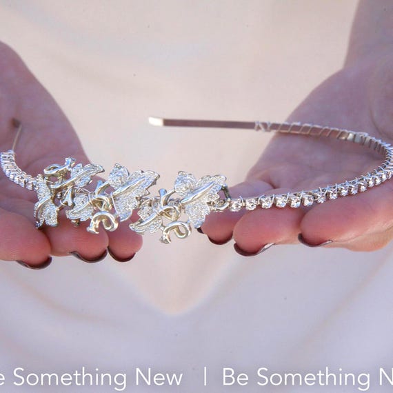 Silver Rhinestone Headband With Vintage Silver Leaves  display picture 1