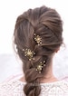 Wedding Hair Pins Star Flower and Champagne Pearl Celestial Bridal Hair Pin Set, Brass Flower Bobbie Pins Hair Jewelry Beaded Headpiece