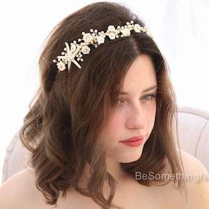 Beach Wedding Headband: Starfish, Pearl & Shell Flower Tiara