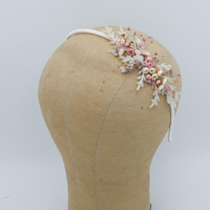 Dried Flower Headband in Pink and Ivory, with Babies Breath, Flower Girl Wedding Headpiece image 6
