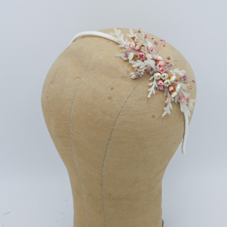 Dried Flower Headband in Pink and Ivory, with Babies Breath, Flower Girl Wedding Headpiece image 6