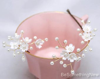 Small Flower & Pearl Wedding Hair Pins: Bridal Bobby Pin Set of Three