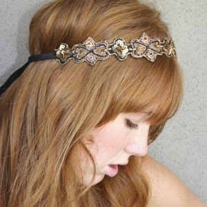 Hippie Chic Bohemian Tie Headband for Women and Teens, Beaded Rust Boho Hair Tie, Woman Hair Accessory