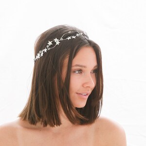 Silver Star Tiara with Crystals, Wired Celestial Crown Wedding Hair Accessory, Festival Hair Vine image 4