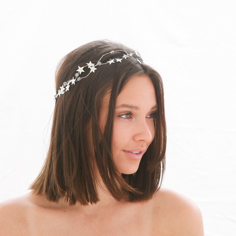 Silver Star Tiara with Crystals, Wired Celestial Crown Wedding Hair Accessory, Festival Hair Vine image 4