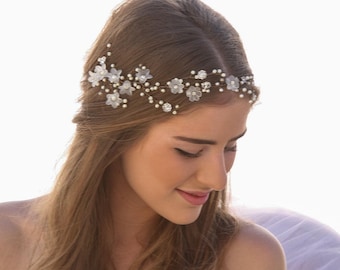 Vintage Flower Wedding Hair Vine: Pearl Rhinestone Bridal Headpiece