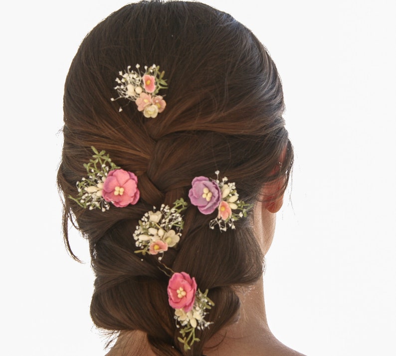 Dried Flower Hair Pin Sets in Pink and Lavenders, Flower and Babies Breath Bobby Pin Sets for you Wedding Day image 5