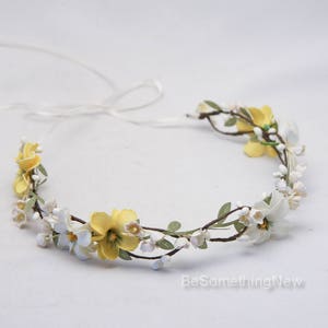 Couronne de fleurs de fleurs jaunes et ivoire mariage cheveux marguerite jaune Halo floral bohème mariage demoiselle d'honneur ou bandeau de fille de fleur image 5