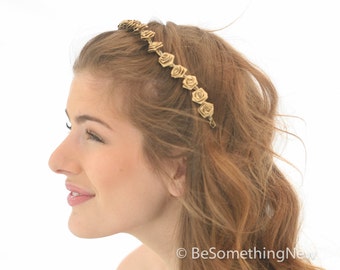 Gold Metallic Flower Headband, Boho Flower Crown, Gold Hair Wreath, Wedding Hair, Bohemian Festival Headband