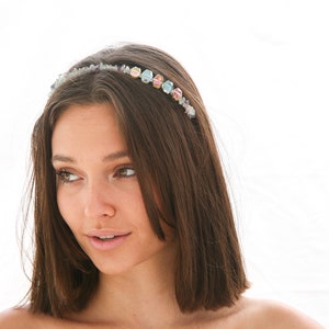 Beaded Headband with Stones in Blues, Greens and Lavenders and Large Crystals Sliver Fashion Headband for Adults image 9