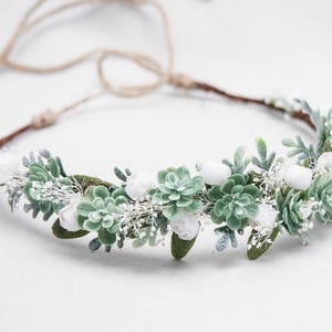 Green Succulent Flower Crown, Wedding Wreath, Boho Wedding