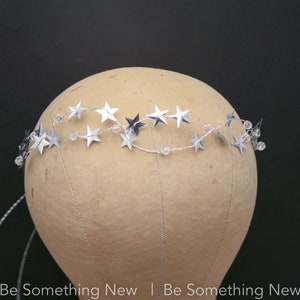 Silver Star Tiara with Crystals, Wired Celestial Crown Wedding Hair Accessory, Festival Hair Vine image 8