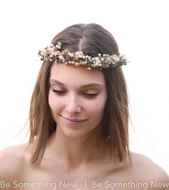 Dried Flower And Pod Halo Rustic Flower Crown In Golds Ivory Etsy