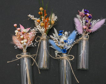 Dried Flower Arrangements in a Small Vase, In Pinks, Blues, Purples and Orange, Wedding Guest Favor, Bridesmaids or Hostess Gifts