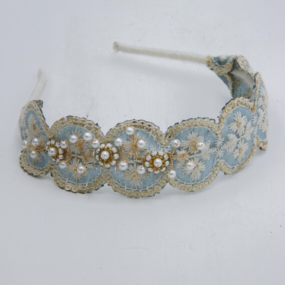Elegant Blue and White Headband Blue and White Stripe Jeweled Knot Headband | Twine and Love  main image 4