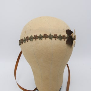 Hippie Bohemian Tie Headband of Camel Suede Trim, brown Leaves and a large metal daisy, Boho Festival Fashion image 8