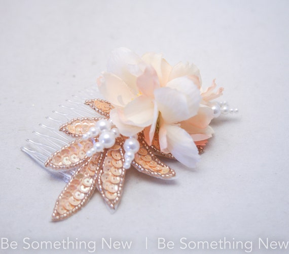 Wedding sequin flower combs Sequined Lace Wedding Hair Flower in Ivory - Cassandra Lynne main image 3