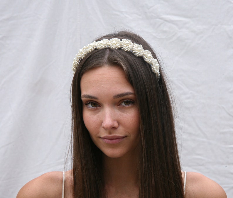 Pearl Headband with Vintage Pearl trim in Ivory, Wedding Headpiece image 4