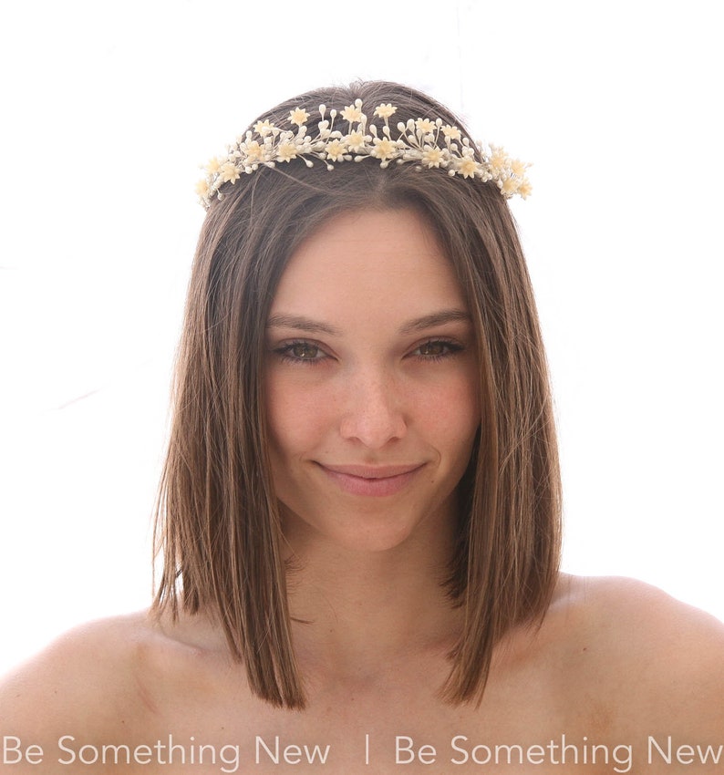Vintage Wax Flower Crown Small Antique Wax Flower Daisy and Pearl Pip Halo Wreath Ivory Wedding Headpiece