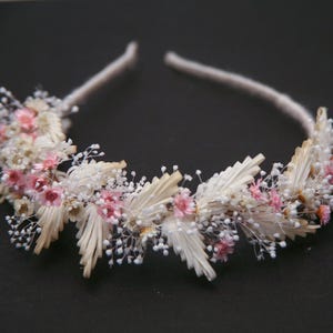 Dried Flower Wedding Headband: Boho Pink Ivory Bridal Crown
