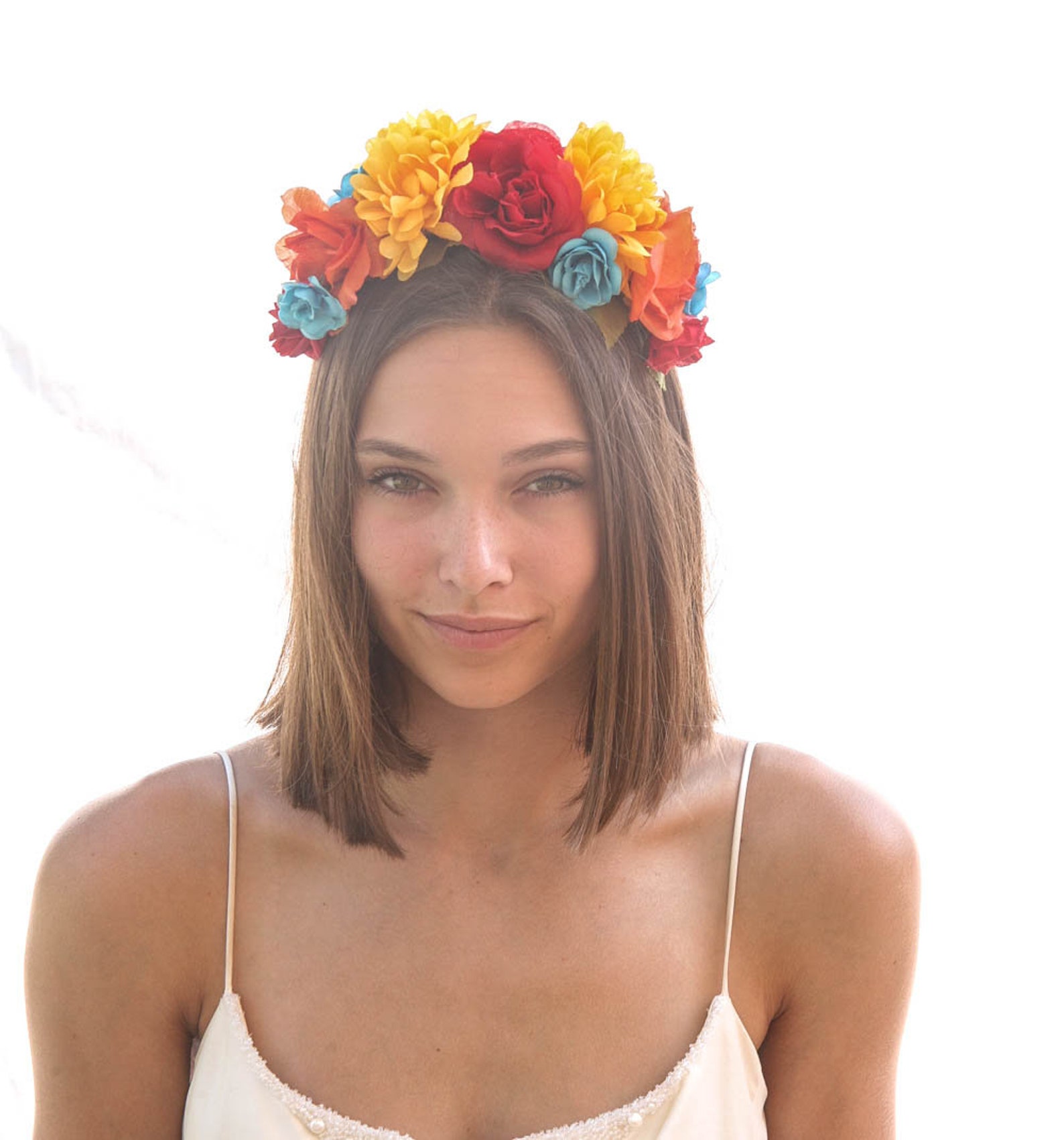 Mexican Flower Crown in Bright Colors Day Of the Dead Etsy