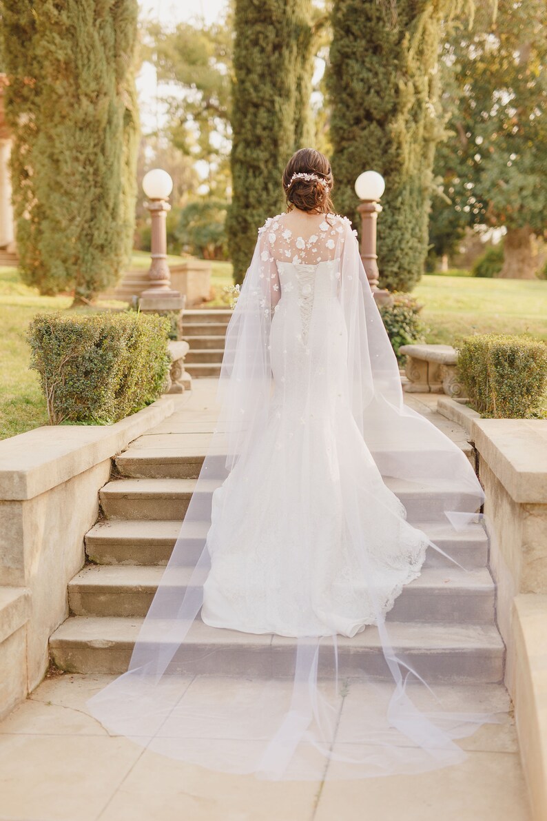cathedral bridal cape with flowers