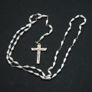 Vintage White Pearl Rosary, First Communion Rosary Girls Beaded Prayer Beads Confirmation Catholic Gift